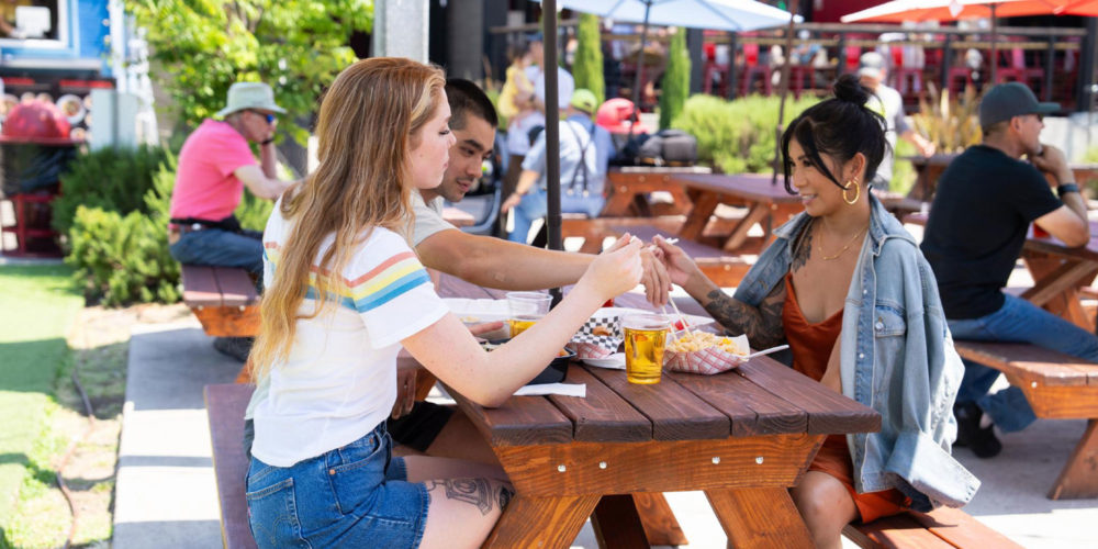 Friends enjoying the variety of food at BGs Food Cartel