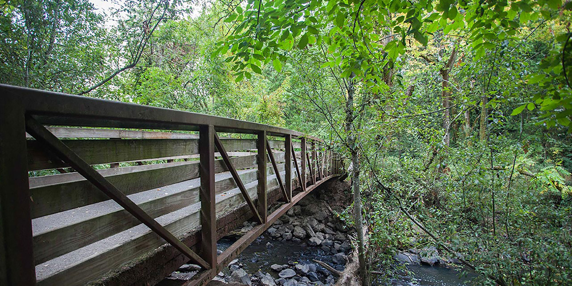 walking trail bridge crossing a small stream