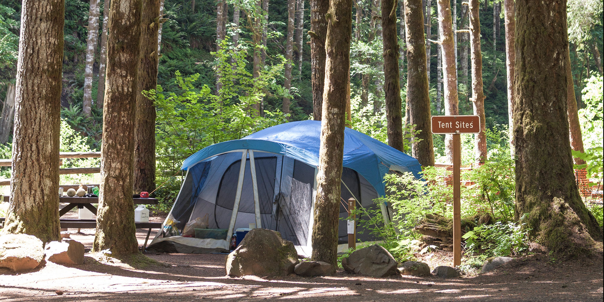 tent set up in a campground