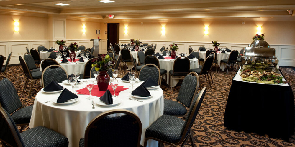 banquet room ready for attendees