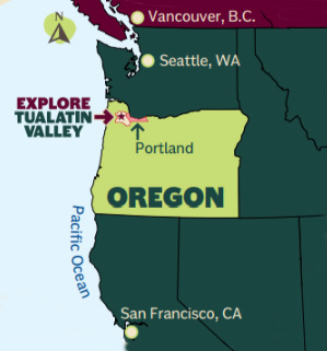 map of oregon showing where Explore Tualatin Valley is